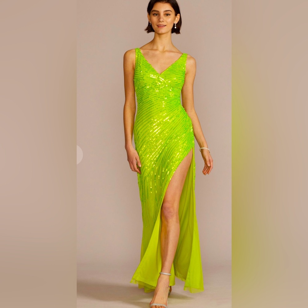 Jules and Cleo David’s bridal green sequin gown dress